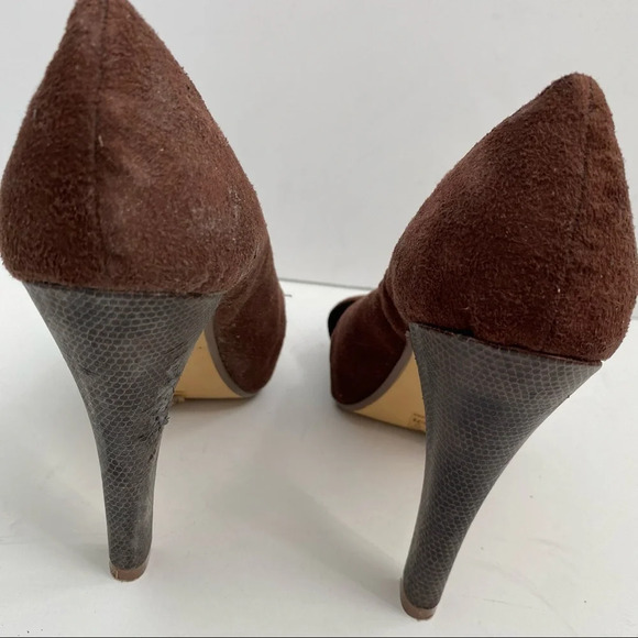 Michael Antonio Brown Suede Peep Toe Platform Heels - Picture 6 of 13